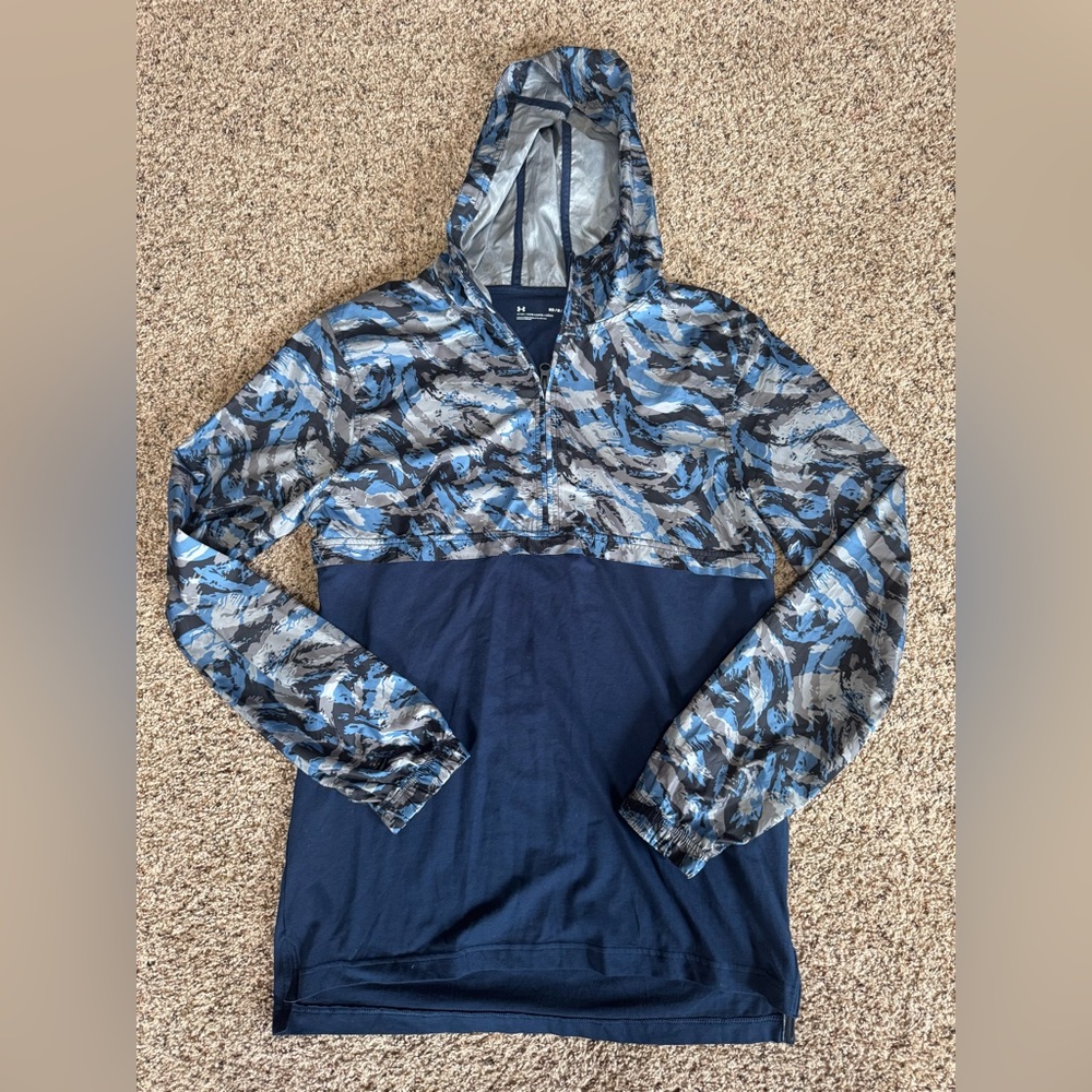 Under Armour Navy and Blue Camo Quarter-Zip Hooded Pullover